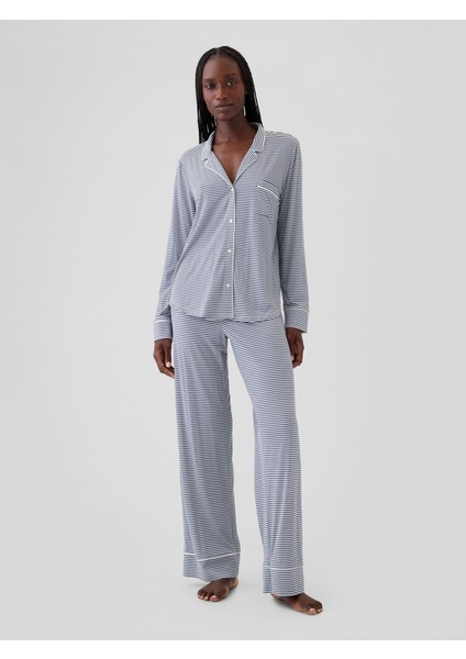 Kadın Mavi Modal Pijama Üstü
