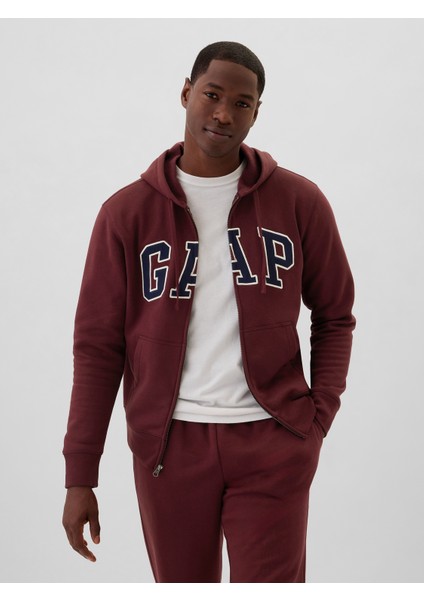 Erkek Bordo  Logo Fermuarlı Fleece Sweatshirt