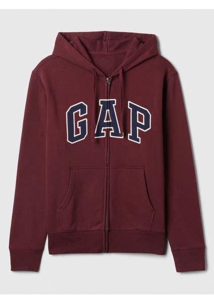 Erkek Bordo  Logo Fermuarlı Fleece Sweatshirt