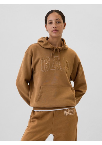 Kadın Kahverengi Logo Fleece Sweatshirt