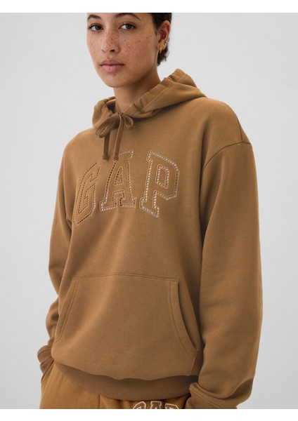 Kadın Kahverengi Logo Fleece Sweatshirt modelleri