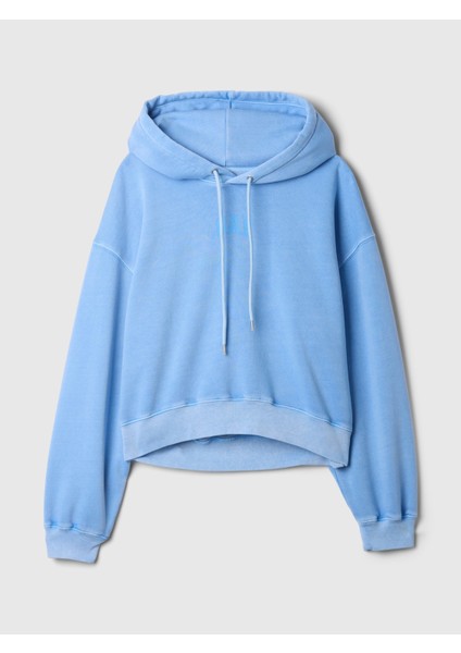 Kadın Mavi Vintage Soft Crop Sweatshirt