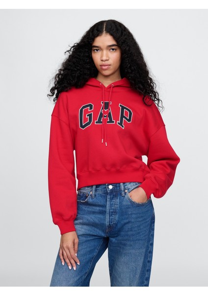 Kadın Kırmızı Vintage Soft Crop Sweatshirt