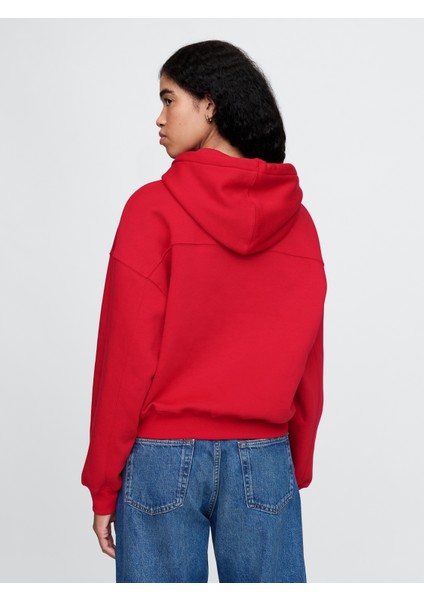 Kadın Kırmızı Vintage Soft Crop Sweatshirt