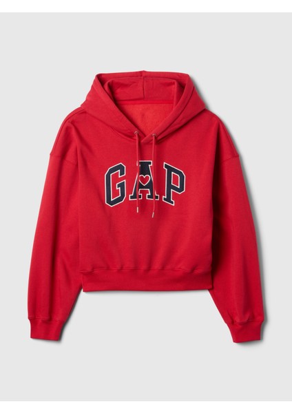 Kadın Kırmızı Vintage Soft Crop Sweatshirt