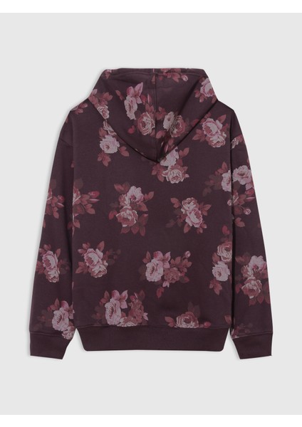 Kadın Bordo Logo Fleece Sweatshirt