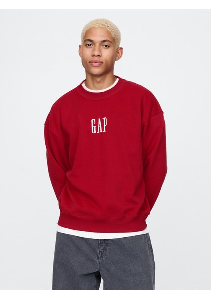Erkek Kırmızı Logo Vintage Soft Fleece Sweatshirt