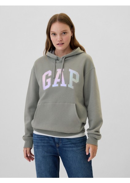 Kadın Gri Logo Fleece Sweatshirt