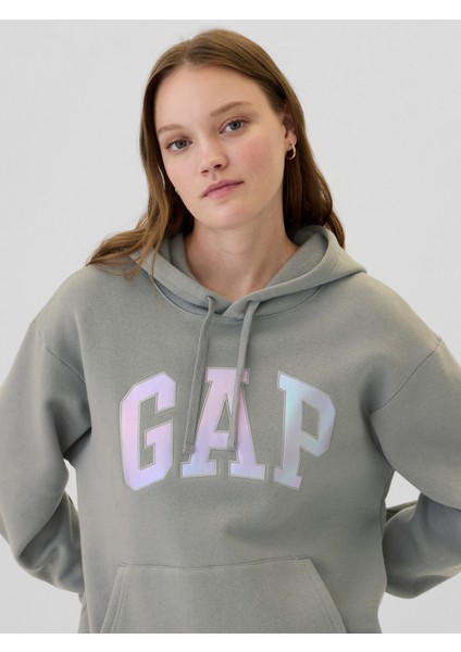 Kadın Gri Logo Fleece Sweatshirt