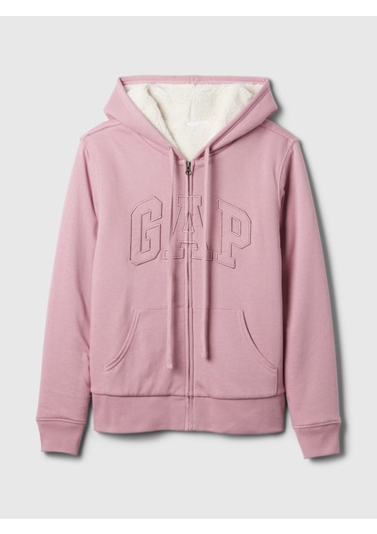 Kadın Pembe Logo Relaxed Sherpa Fermuarlı Sweatshirt fiyatları
