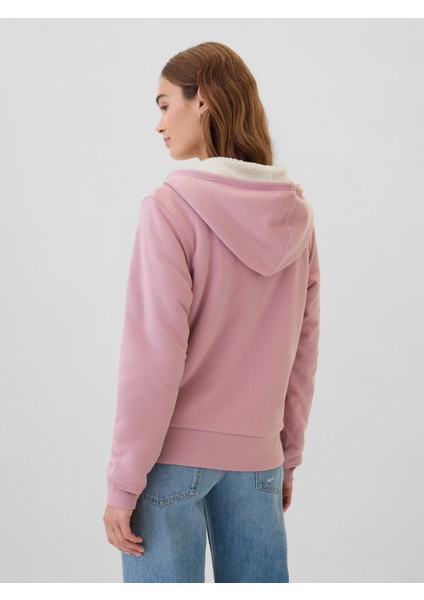 Kadın Pembe Logo Relaxed Sherpa Fermuarlı Sweatshirt indirimleri