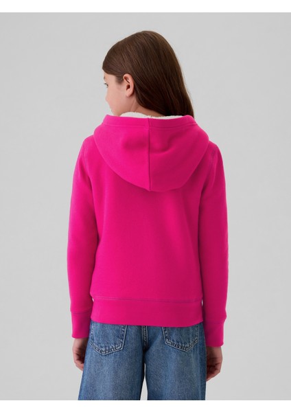 Kız Çocuk Pembe  Logo Fermuarlı Sherpa Sweatshirt