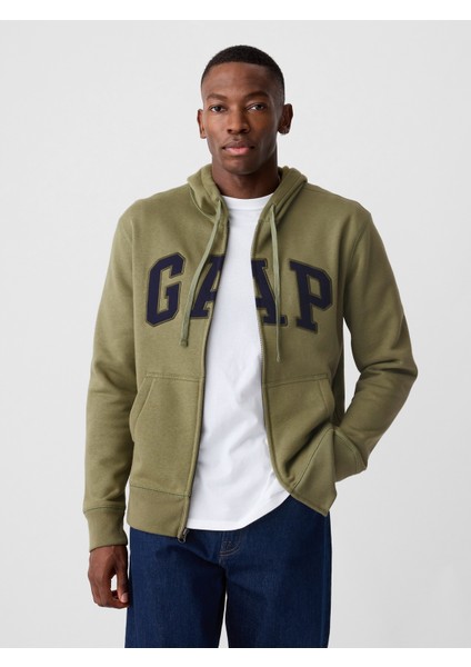 Erkek Yeşil Gap logo fermuarlı kapüşonlu üst