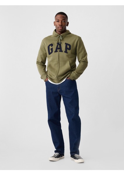 Erkek Yeşil Gap logo fermuarlı kapüşonlu üst modelleri