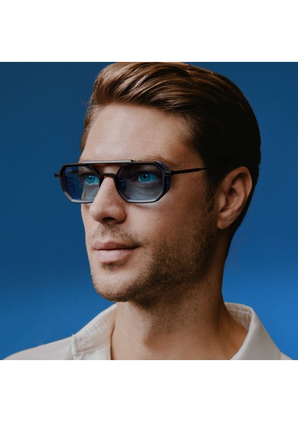 Hm 1685 C3 Dikdörtgen Siyah - Mavi Erkek Güneş Gözlüğü modelleri