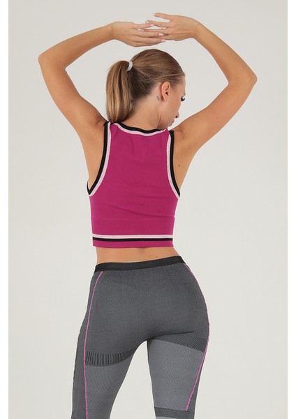 Seamless Crop Renk Bloklu Spor Bluz