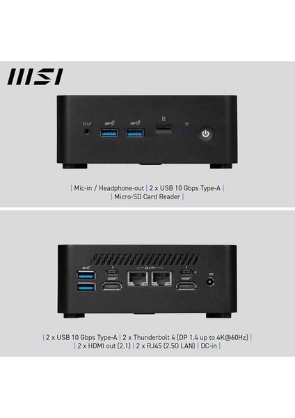 Msı Cubı Nuc 1M-003EU Core 3 100U-64GB Ddr5 RAM-512GB NVME-W11 Pro Mını Pc