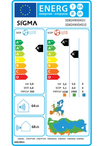2024 Model Sigma Comfort A++ 24000 Btu Inverter Klima R32 Wi-Fi