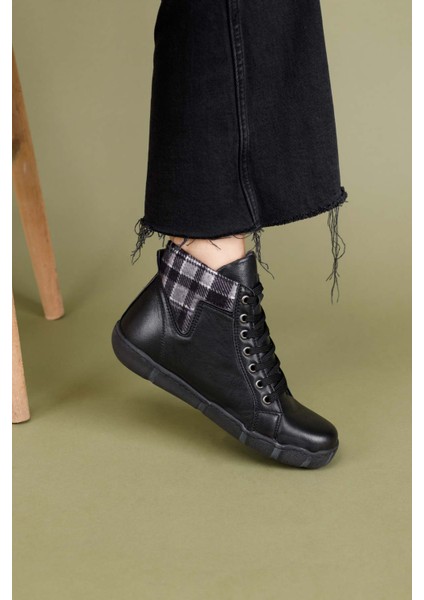 Datare Kadın Hakiki Deri Siyah Gri Ekose Bot fiyatları