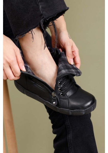 Datare Kadın Hakiki Deri Siyah Gri Ekose Bot fırsatları