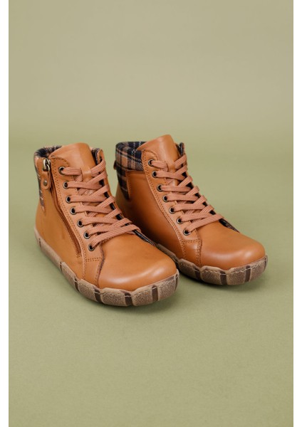 Sanfal Kadın Deri Koyu Taba Ekose Bot indirimleri