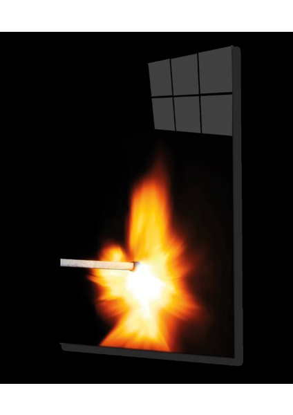 Sarı Kibrit Ateş Cam Tablo Match Fire