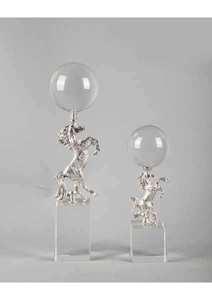 Gümüş Metal Atlı Küre Çift Takım 28x6 cm, şık ve zarif dekorasyon ürünü