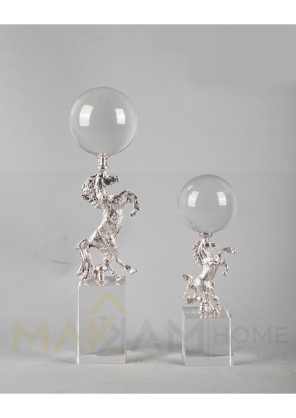Gümüş Metal Atlı Küre Çift Takım 28x6 cm, şık ve zarif dekorasyon ürünü fiyatları