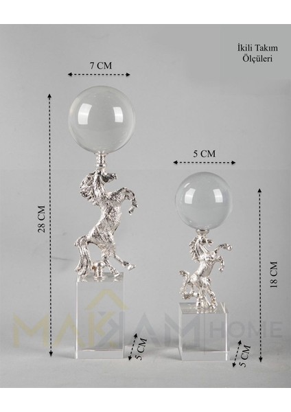Gümüş Metal Atlı Küre Çift Takım 28x6 cm, şık ve zarif dekorasyon ürünü modelleri
