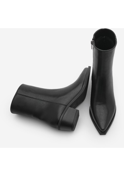 Kadın Sivri Burun Kovboy Kalın Topuk Western Bot Tahis Siyah