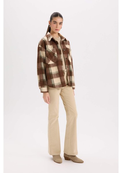 Oversize Geniş Kalıp Kareli Flanel Uzun Kollu Gömlek E0572AX24WN