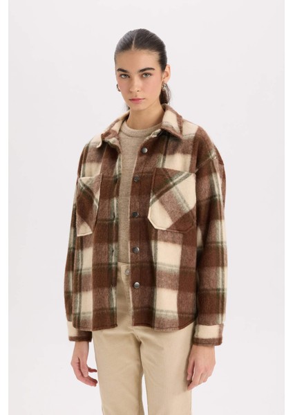 Oversize Geniş Kalıp Kareli Flanel Uzun Kollu Gömlek E0572AX24WN