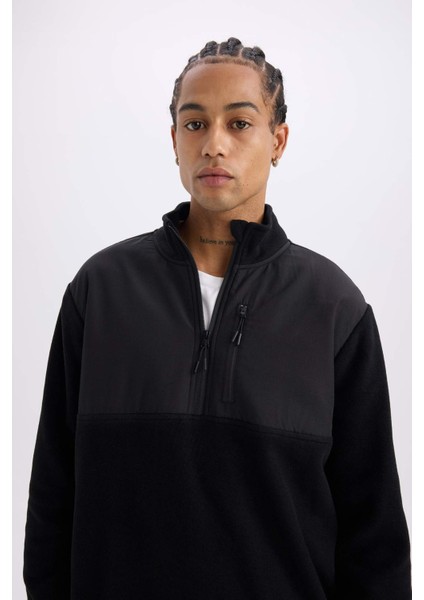 Fit Standart Fit Dik Yaka Fermuarlı Polar Sporcu Sweatshirt D9226AX24WN