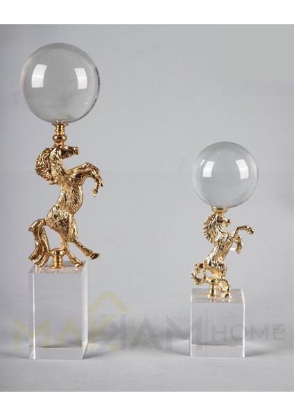 TeknoTrust Altın Metal Atlı Küre 2'li Set, Cam, 28x6 cm, Şık ve Zarif Dekorasyon Parçası fiyatları