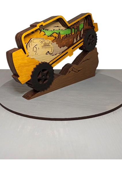 Ahşap Çok Katmanlı Offroad Araba Dekoratif Obje 18x27 Kahverengi