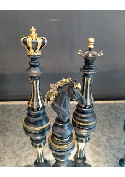 3'lü Satranç Takımı Siyah Gold Detay 25X35X37 cm modelleri