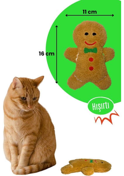 Yılbaşı Temalı Kedi Oyuncağı Hışırtı Sesli Peluş Kurabiye - Gingerbread Sesli Kedi Oyuncağı