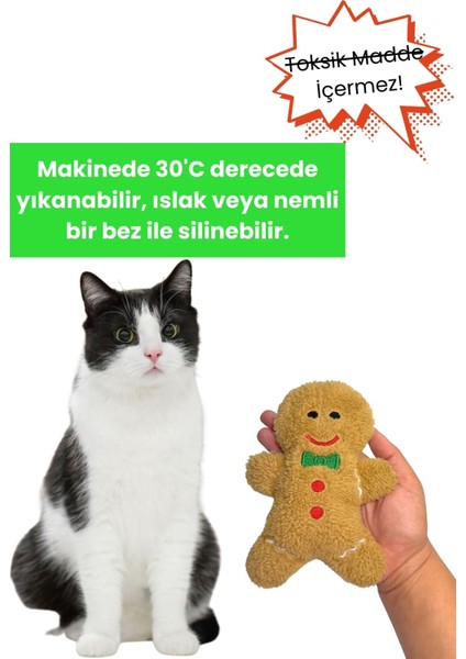 Yılbaşı Temalı Kedi Oyuncağı Hışırtı Sesli Peluş Kurabiye - Gingerbread Sesli Kedi Oyuncağı