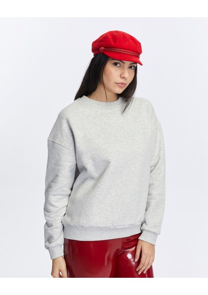 Kadife True Self Love Desenli Gri Melanj Yumuşak Dokulu Regular Fit Bisiklet Yaka Kadın Sweatshirt modelleri