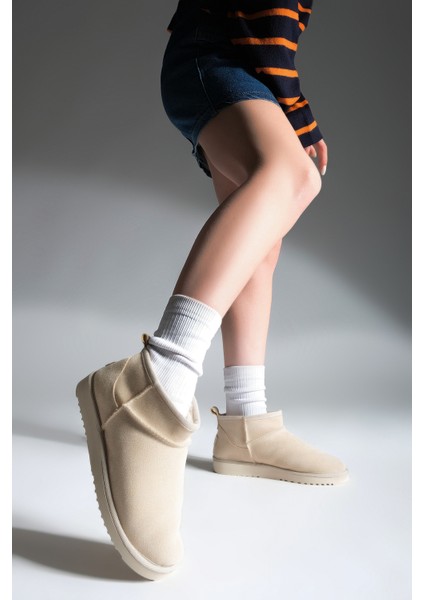 Kadın İçi Kürklü Günlük Bot Pasep Bej Süet