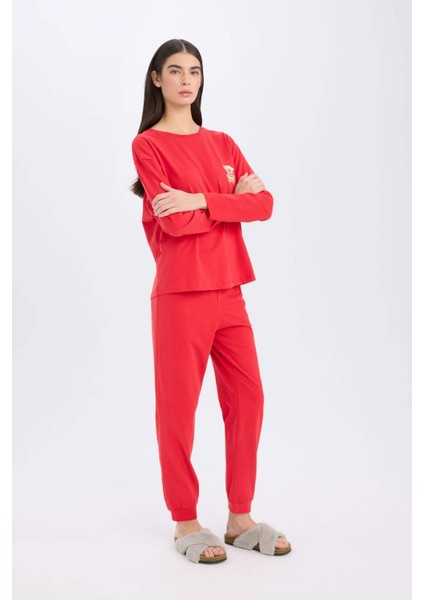 Fall in Love Yılbaşı Temalı Pİjama Takımı Uzun Kollu Üst Esnek Belli Uzun Alt D2290AX24WN
