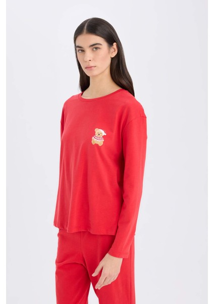 Fall in Love Yılbaşı Temalı Pİjama Takımı Uzun Kollu Üst Esnek Belli Uzun Alt D2290AX24WN