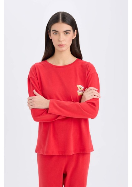 Fall in Love Yılbaşı Temalı Pİjama Takımı Uzun Kollu Üst Esnek Belli Uzun Alt D2290AX24WN