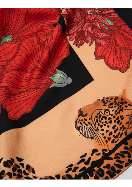 Ros Kadın Eşarp Kırmızı Siyah Ipek Twill indirimleri