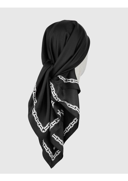 Mersa Kadın Eşarp Beyaz Siyah Ipek Twill