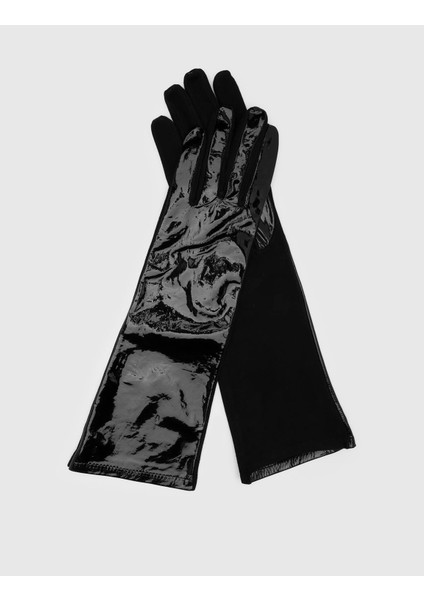 Compton Kadın Eldiven Siyah Süet Rugan Deri