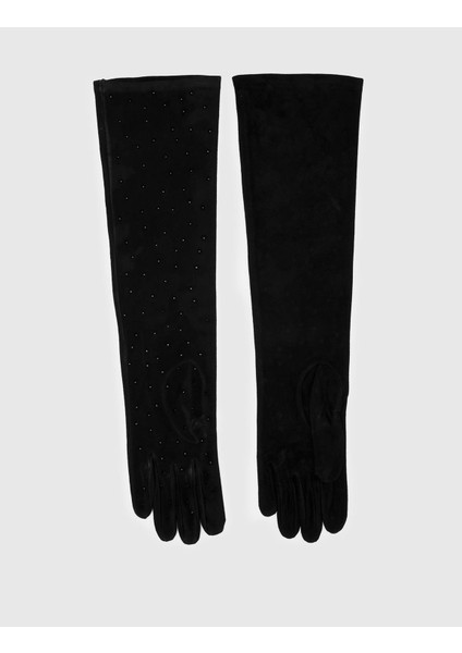 Watson Kadın Eldiven Siyah Hakiki Süet Deri Taşlı