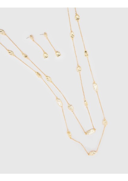 Isaak Kadın Kolye Küpe Altın Renk Set