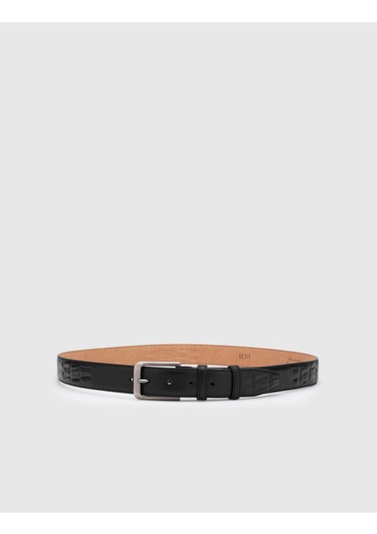 Owens Erkek Kemer Siyah Antik Timsah Baskı Deri modelleri