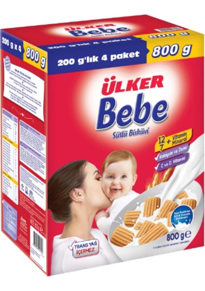 Bebe Sütlü Bisküvi 800 gr x 4 Adet